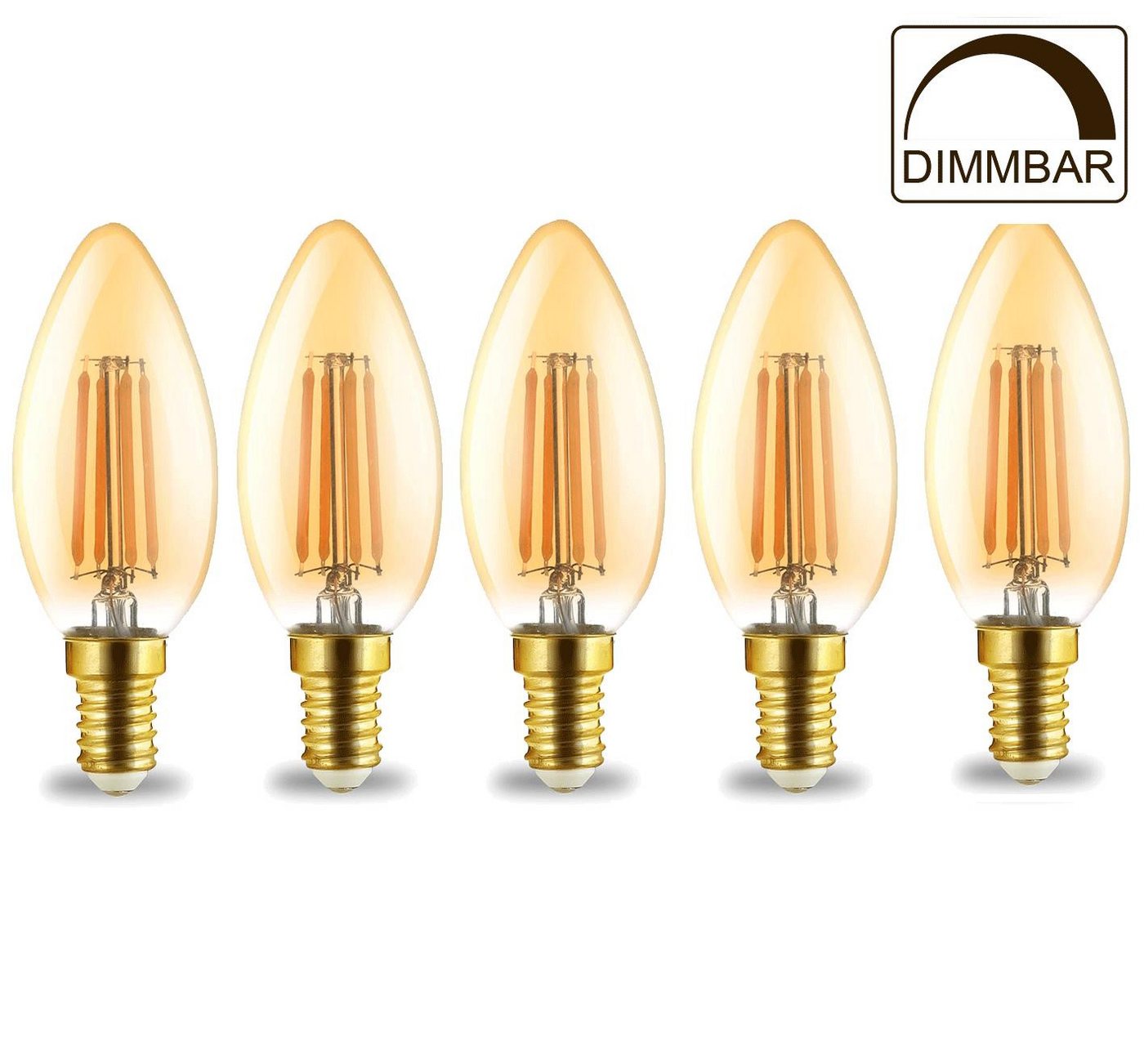 Aigostar LED-Leuchtmittel LED Leuchtmittel E14 Filament Kerze bernstein C35 4W dimmbar 400 Lumen, 5 St., Warmweiß, Dimmbare E14 LED Filament Leuchtmittel 5er Set Aigostar LED-Leuchtmittel LED Leuchtmittel E14 Filament Kerze bernstein C35 4W dimmbar 400 Lumen, 5 St., Warmweiß, Dimmbare E14 LED Filament Leuchtmittel 5er Set von Aigostar