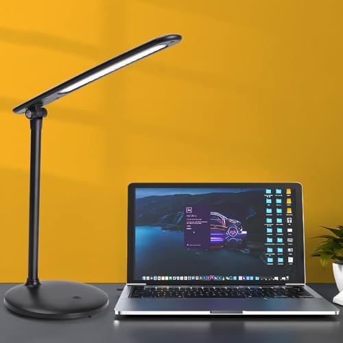 Aigostar schreibtischlampe LED, desk lamp kinder dimmbar, 3 modi, 5 helligkeitsstufen, tischlampe flexibel und faltbar, 100cm USB-C kabel, speicherfunktion, touch-steuerung, typ-C-anschluss, schwarz von Aigostar