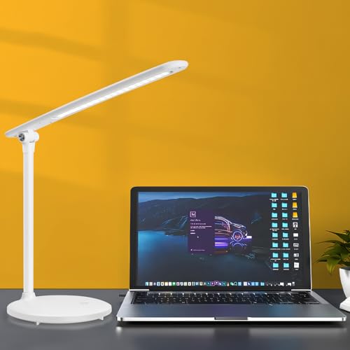Aigostar schreibtischlampe LED, desk lamp kinder dimmbar, 3 modi, 5 helligkeitsstufen, tischlampe flexibel und faltbar, 100cm USB-C kabel, speicherfunktion, touch-steuerung, typ-C-anschluss, weiß von Aigostar