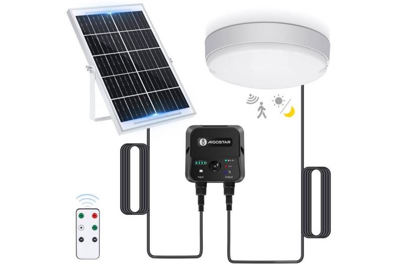 Aigostar LED Solarleuchte Solarlampe Decke Außen LED Solar Deckenleuchte Outdoor, mit 8m Kabel, Sensorschalter, LED fest integriert, Kaltweißes Licht von Aigostar