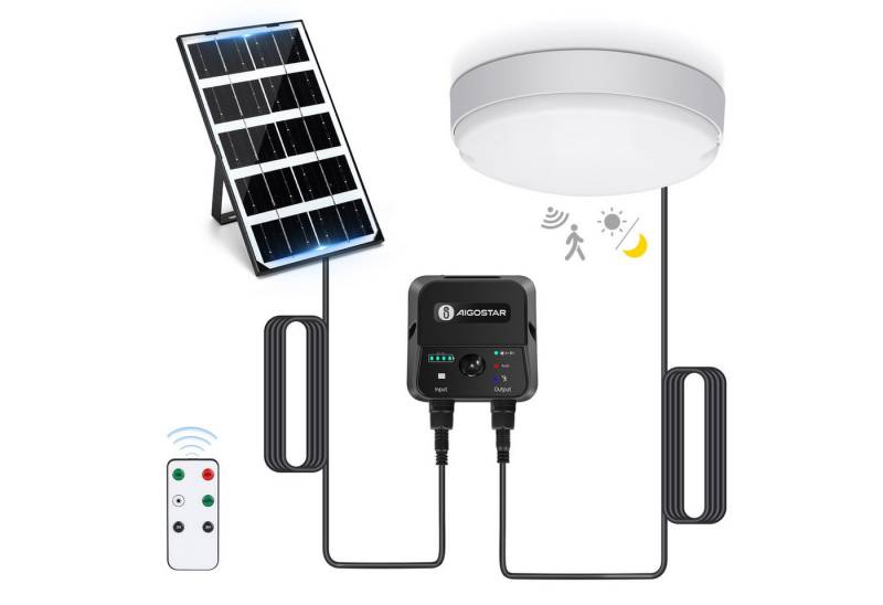Aigostar LED Solarleuchte Solarlampe Decke Außen LED Solar Deckenleuchte Outdoor, mit 8m Kabel, Sensorschalter, LED fest integriert, Kaltweißes Licht von Aigostar