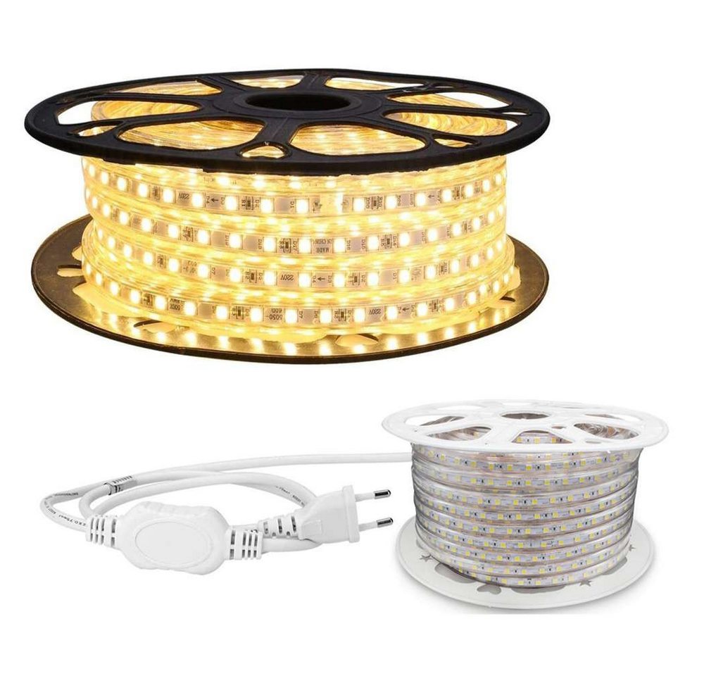 Aigostar LED Stripe LED Strip Streifen Band für innen und Außen, 5 Meter LED Streifen in Warmweiß für Außen und Innen 230v von Aigostar