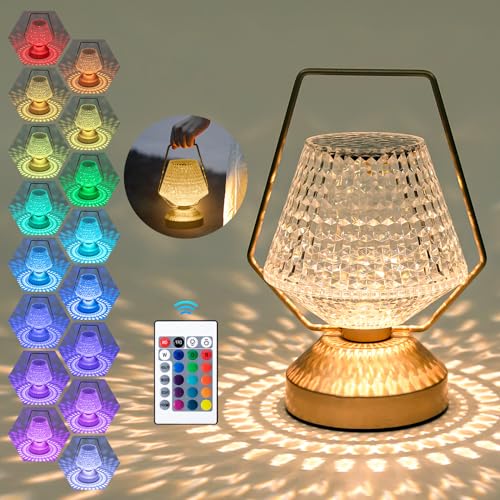 Aigostar LED Tischlampe aus Kristall, 16 Farben 4 Modi Rose Diamant Nachttischlampe mit Touch und Fernbedienung, USB Aufladung Dimmbare Farbwechsel Nachtlicht für Schlafzimmer, Wohnzimmer, Golden von Aigostar