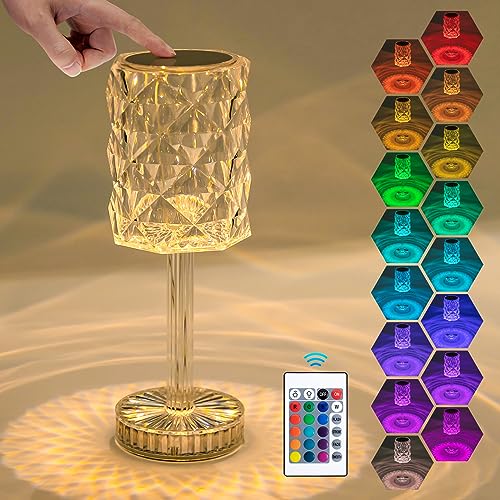 Aigostar LED Tischlampe aus Kristall, 16 Farben 4 Modi Rose Diamant Nachttischlampe mit Touch und Fernbedienung, USB Aufladung Dimmbare Farbwechsel Nachtlicht für Schlafzimmer, Wohnzimmer, Party von Aigostar