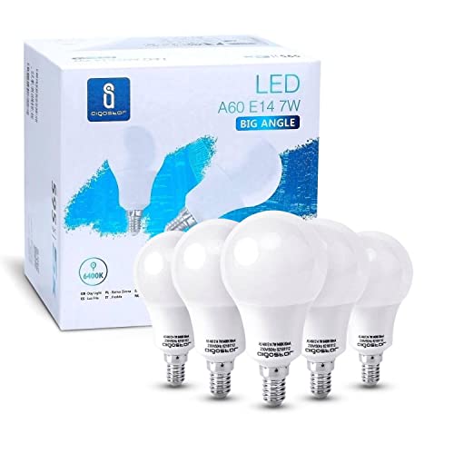 Aigostar Leuchtmittel E14 LED Glühbirne Lampe Kaltweiß 7W， 595 Lumen 6400K Abstrahlwinkel 280°， Tropfen Birnen Multipack mit 5 Lampen von Aigostar