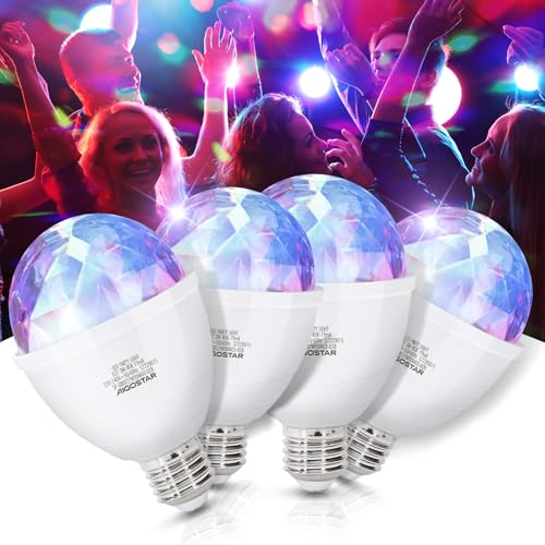 Aigostar Luces Discoteca LED，Bombilla LED E27 Giratoria 360º，Cambio de Color RGB， Luz Estroboscópica 3W， Lámpara Decorada para Fiesta，Bar，Boda，Navidad，Coche，Festival， Cumpleaños，Pack De 4 von Aigostar