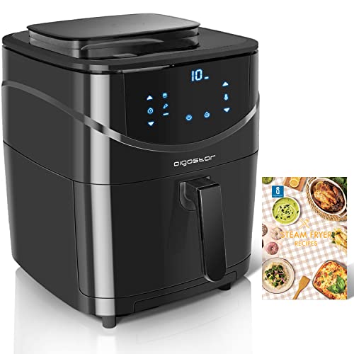 Aigostar Melody Air Fryer Heißluftritteuse mit Dampffunktion, großes Fassungsvermögen 7 l, großer LED-Touchscreen, präzise Temperaturregelung 80-200 Grad, 8 Programme, Rezepte in Papierform, 1700 W. von Aigostar