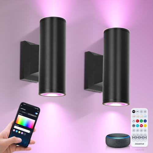 Aigostar Mesh - Alexa LED Wandleuchte Aussen Bluetooth Mesh, GU10 IP65 Smarte Up Down Außenwandleuchte, Schwarz Aussenlampe Außenleuchte Funktioniert mit Alexa, 2 Stücke (Mit Bluetooth-Fernbedienung) von Aigostar