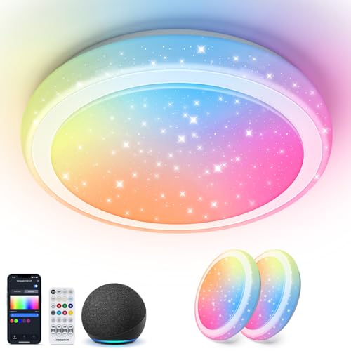 Aigostar Mesh- Smart Ceiling Light Bluetooth Mesh, 24W, 2650LM, LED Deckenleuchte Kompatibel Alexa, 3000K-6500K und RGB Dimmbar, Φ39CM, Smart Deckenlampe für Wohnzimmer, Küche, Schlafzimmer, 2 Stücke von Aigostar