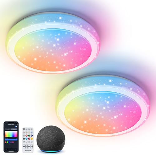 Aigostar Mesh- Smart Ceiling Light Bluetooth Mesh, Φ39CM, 24W, LED Deckenleuchte Kompatibel Alexa, 2650LM, 3000K-6500K und RGB Dimmbar, Smart Deckenlampe für Wohnzimmer, Küche, Schlafzimmer, 2 Stücke von Aigostar