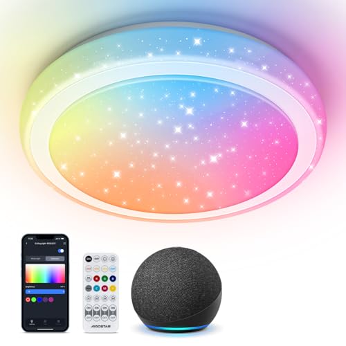 Aigostar Mesh- Smart Ceiling Light Bluetooth Mesh, Φ39CM, 24W, LED Deckenleuchte Kompatibel Alexa, 2650LM, 3000K-6500K und RGB Dimmbar, Smart Deckenlampe für Wohnzimmer, Küche, Schlafzimmer von Aigostar