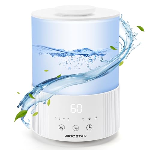 Aigostar Luftbefeuchter für Schlafzimmer, 2,5L Tank, individuelle Luftfeuchtigkeit, 25 Stunden Laufzeit, Öldiffusor, leise Ultraschall-Luftbefeuchter, 7 Farblichter von Aigostar
