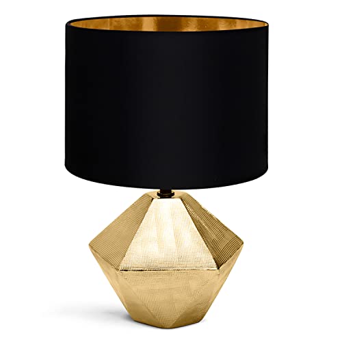 Aigostar Nachttischlampe, Moderne Tischlampe, Lampenschirm aus Stoff, Keramiksockel, E14-Fassung, Diamantform, Gold, 22 * ​​22 * ​​32 cm, 1,3 m Kabel, Vintage Design für Arbeitszimmer, Wohnzimmer von Aigostar