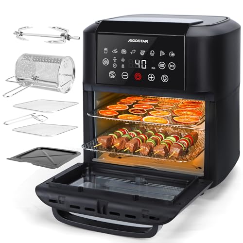 Aigostar Heißluftfritteuse 12L Heißluftofen Backofen, 1700W Mini-Backofen mit 7 Zubehör,LED-Display Vorheizen&Warmhalten,Obst Dehydrator,8 Programme, Air Fryer Fritteuse ohne Öl von Aigostar