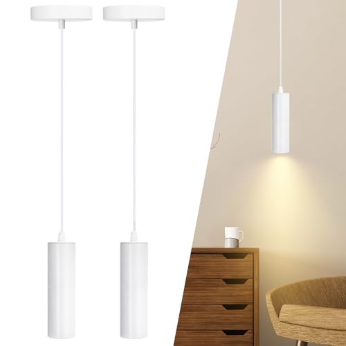 Aigostar Pendelleuchte,Weiße Hängelampe aus Metall, Moderne zylindrische Pendelleuchte, 2 Stücke, Ohne Glühbirne（GU10） von Aigostar