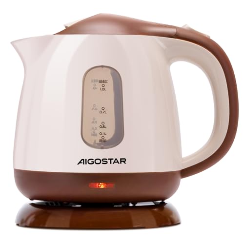 Aigostar Romeo - Mini Wasserkocher 1 Liter, 1100 Watt, Kompakter Reisewasserkocher, Wasserkocher Kompaktkessel, Wasserkocher Klein, Abschaltautomatik mit Trockenschutz, Leise, BPA-frei, Braun. von Aigostar