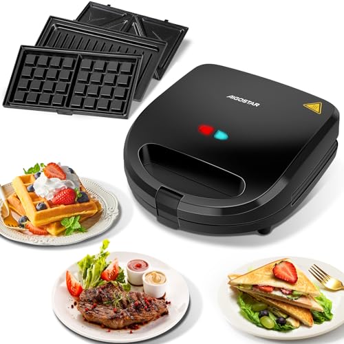 Sandwichmaker 3 in 1, Sandwichtoaster, Kontaktgrill, Waffeleisen 3 in 1, 3 Abnehmbare, Spülmaschinengeeignete und Antihaftbeschichtete Grillplatten, Dreieckig Sandwich Maker 30JVU, 750 W von Aigostar