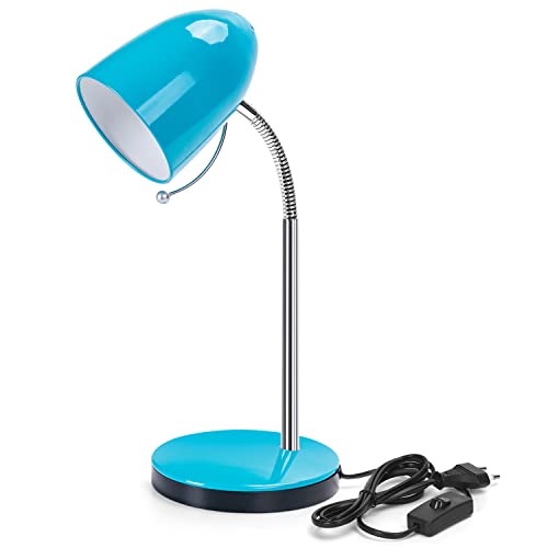 Aigostar Schreibtischlampe Kinder Retro，LED Leselampe，Passend für E27 Modell LED Glühbirne (Max 11 W)，Lampe Ohne Glühbirne，Tischlampe mit Flexibler Metallarm， Nachttischlampe，Desk Lamp，Blau von Aigostar