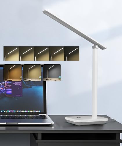 Aigostar Schreibtischlampe LED dimmbar， Tischleuchte 3 Modi und 4 Helligkeitsstufen， faltbare Lampe kinder mit USB-Ladeanschluss， 100cm Kabel， Speicherfunktion， Touch-Steuerung， Weiß-Grau von Aigostar