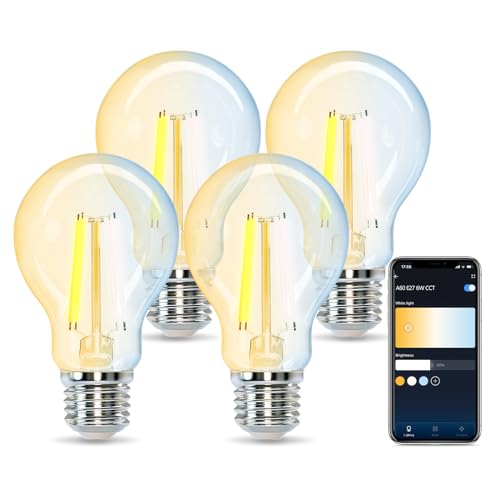 Aigostar Smarte Edison Glühbirne E27 Edison Vintage Glühbirne 6W Wlan Glühbirne LED Retro Glühbirne Dimmbar 2700K-6500K. App Steuern Kompatibel mit Alexa und Google Assistant. Transparent 4 Stücke. von Aigostar