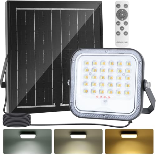 Aigostar Solar LED Strahler Außen mit Großer Solarpanel,Dimmbar 3000K/4500K/6500K,4000mAH,Großer Batteriekapazität,Solarlampen für Außen mit Fernbedienung,IP66 Wasserfest Garten Solarleuchten von Aigostar