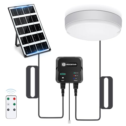 Aigostar Solarlampe Decke Außen 35W LED Solar Deckenleuchte Outdoor mit Fernbedienung, Energiespeicherbox, IP65 Wasserdicht, Einstellbare 6500K, Solarlampen für Innen mit 8m Kabel von Aigostar