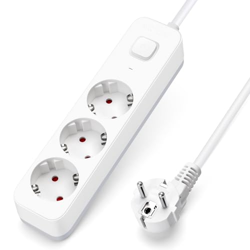 Aigostar Steckdosenleiste 3-fach, Mehrfachsteckdose mit Schalter, Mehrfachstecker Verlängerungskabel 3m Kabel, Weiß von Aigostar