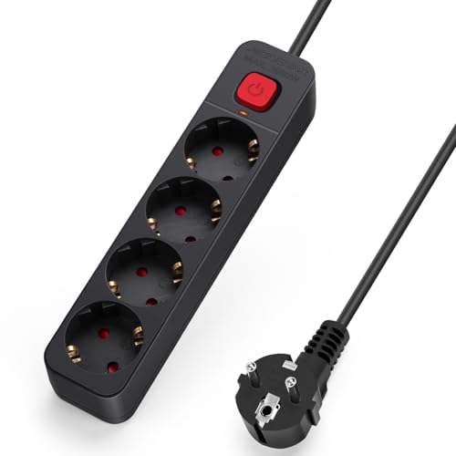 Aigostar Steckdosenleiste 4-fach, Mehrfachsteckdose mit Schalter, Mehrfachstecker Verlängerungskabel 5m Kabel, Schwarz von Aigostar