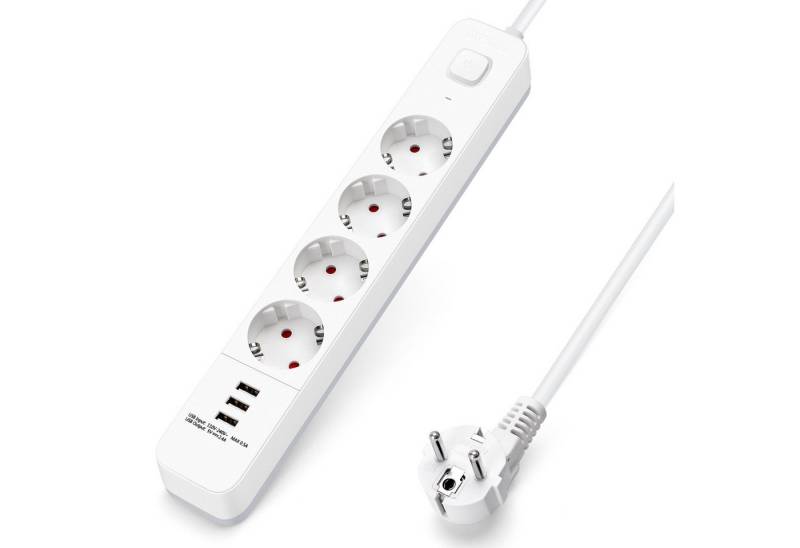 Aigostar Steckdosenleiste 4 fach mit Schalter Mehrfachsteckdose mit 3 USB Steckdosenleiste (Kabellänge 1.5 m) von Aigostar
