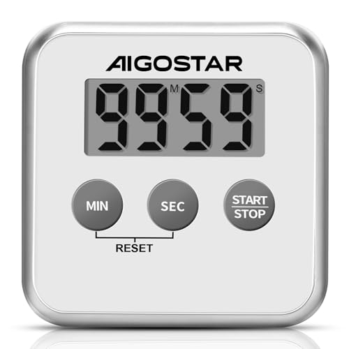 Aigostar Timer - Digitaler Küchentimer mit Großem LCD-Display, 3 in 1 Stoppuhr Countdown Wecker Timer, Multifunktionstimer mit Magnet, Ständer und Loch, zum Kochen, Studieren, Sport von Aigostar