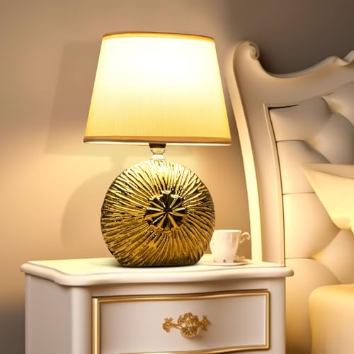 Aigostar Tischlampe aus Keramik, Vintage Tischleuchte mit Stoffschirm, E14 Fassung, max.40W, Moderne Nachttischlampe, Nachtlicht für Schlafzimmer, Wohnzimmer, Büro (ohne Leuchtmittel) - H302mm von Aigostar