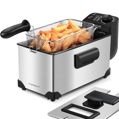 Aigostar Ushas - Fritteuse 3L, 2200 W, Transparenter Deckel, Herausnehmbare Innenpfanne, Einstellbarer Thermostat, Wedelstahl, BPA-frei von Aigostar