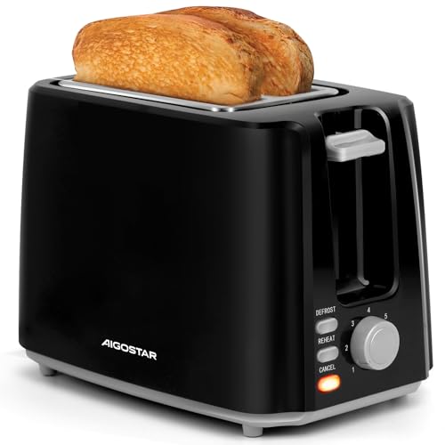 Aigostar Toaster,7 Einstellbare Bräunungsstufe + Auftau- & Aufwärmfunktion,2 Breite Toastschlitze,750W, Sandwichtoaster Schwarz von Aigostar