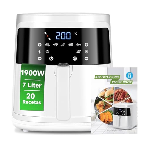 Aigostar White Cube - Air Fryer 7L 1900W, 5-in-1 ölfreie Fritteuse, 7 voreingestellte Funktionen mit LED-Bildschirm, herausnehmbarer Antihaft-Korb, Wärmeerhaltung, 20 Rezepte BPA-freie von Aigostar