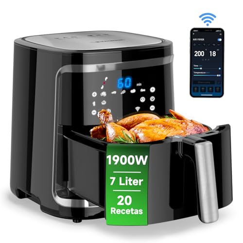 Aigostar Cube Smart- Intelligente Heißluftfritteuse, 1900W, 7 Liter, WLAN- Heißluftfritteuse, LED-Touchscreen, 7 Programme, 20 Rezepte pdf, DIY-Menü. von Aigostar