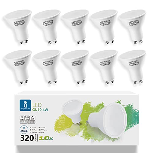 Aigaostar LED Leuchtmittel GU10 4W Kaltweiß, Glühbirnen 320lm 6500K 230V Abstrahlwinkel 120-160 Grad, Lampe Strahler Flimmerfrei nicht Dimmbar Reflektorlampe 10er-Pack von Aigostar