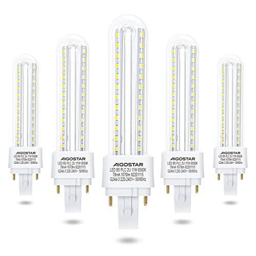 Led Kaltweiß 11W PLC G24d-3 Leuchtmittel Mains Birne Lampe 6500K 1070 Lumen Abstrahlwinkel 360 Grad 2U Glühbirnen 5 Stücke Energiesparend von Aigostar