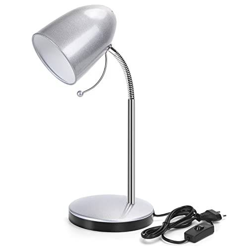 Aigostar schreibtischlampe kinder retro， tischlampe mit kabel， ohne glühbirne， passend für E27 modell glühbirne (Max 11 W)， desk lamp mit flexibler metallarm， nachttischlampe， silber von Aigostar