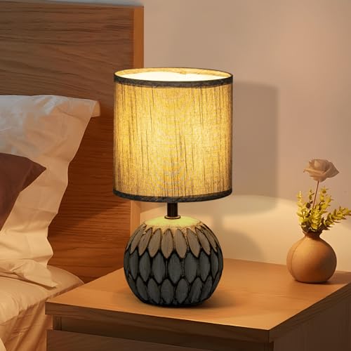 Aigostar Tischlampe Keramik Tischleuchte Lampe für Nachttisch Beistelltisch Nachttischlampe Stoffschirm E14 Vintage Retro von Aigostar