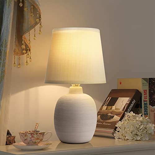 Tischlampe Keramik Tischleuchte Lampe für Nachttisch Beistelltisch Nachttischlampe Stoffschirm E14 Vintage Retro von Aigostar