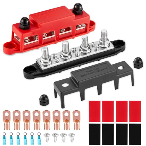 250 Amp Sammelschiene Verteilerblock 12V- 48V DC BusBar Box mit Abdeckung,4 x M8 Stromverteilerblöcke für oder Autos, Wohnmobile, Schiffe, Yachten von Aigreat