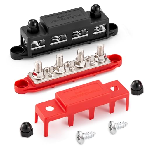 250A 12V Sammelschiene 4 x M8 (5/16") Klemmenbolzen DC- Sammelschienen Verteilerblock mit Abdeckung， Negativ & positiv Hochleistungsmodul BusBar Box für Auto、Boot、Solarsystem (M8) von Aigreat