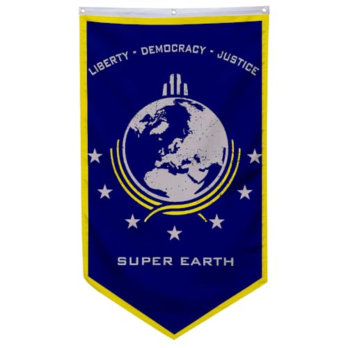 Aihccy Super Earth Banner Flagge Liberty Democary Gerechtigkeit Banner Männerhöhle Schlafzimmer Home Office Party Dekor 76,2 x 127,7 cm (Blau 2) von Aihccy