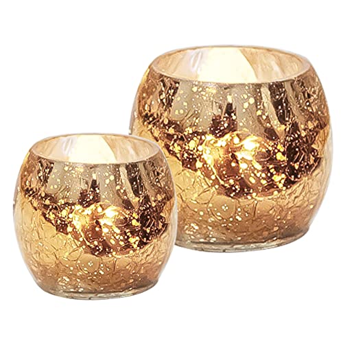 AiiBowy [2er Set] Teelichthalter, Kerzenhalter, Kerzenhaltersets, Glas Kerzenhalter, Kerze Dekorationen, Romantisch, Mosaik-Stil, Farbverlauf, Tischdekoration, Hochzeit Party Gold von AiiBowy