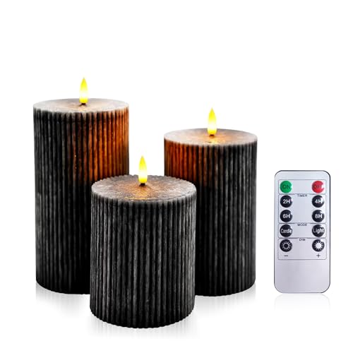 AiiBowy [3er Set Led Kerzen 4"/5"/6”, Flammenlose Kerzen mit Fernbedienung Timer Funktion Batteriekerzen, Weihnachtskerzen, LED Stabkerzen Home Deko, Wohnzimmer, Outdoor, Geburtstag, Party,(Schwarz) von AiiBowy