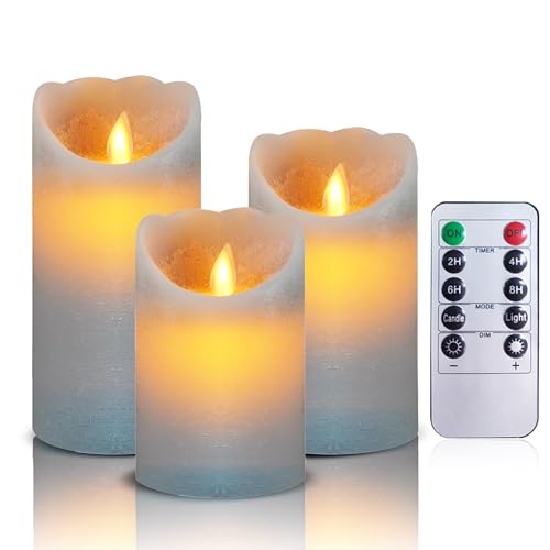 AiiBowy Led Kerzen [3er Set] Flammenlose Kerze Echtwachs Flackernde Dimmbar mit Batterie Fernbedienung Weihnachtskerzen LED Flammen 4"/5"/6” Tischdeko, Wohnzimmer, Weihnachten, Hochzeit, Party （Grau） von AiiBowy