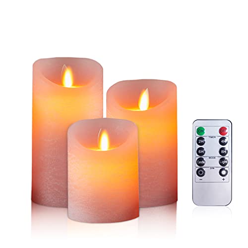 AiiBowy Led Kerzen [3er Set] Flammenlose Kerze Echtwachs Flackernde Dimmbar mit Fernbedienung Weihnachtskerzen LED Flammen 4"/5"/6” Tischdeko, Wohnzimmer, Weihnachten, Hochzeit, Party (Rosa) von AiiBowy