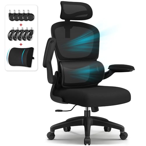 Aiidoits Bürostuhl ergonomisch, Schreibtischstuhl mit Verstellbarer Kopfstütze, Ergonomischer Bürostuhl 150kg, Computerstuhl hat Höhenverstellung und Wippfunktion, Armlehne klappbaren von Aiidoits