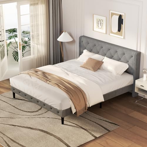 Aiidoits Polsterbett 140x200 cm Doppelbett, stabiles Bettgestell mit Metallrahmen und Holzlattenrost, Polsterbettgestell, ohne Matratze, Samt, grau Aiidoits Polsterbett 140x200 cm Doppelbett, stabiles Bettgestell mit Metallrahmen und Holzlattenrost, Polsterbettgestell, ohne Matratze, Samt, grau von Aiidoits