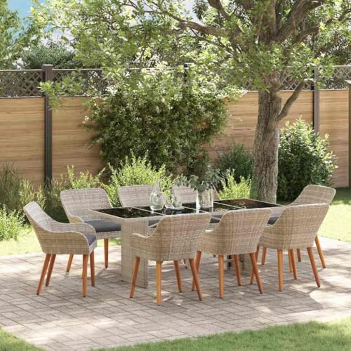 Aiious 3. Robuste 9-teilige Poly-Rattan Essgruppe in Hellgrau ¨C Platzsparendes Design f¨¹r Outdoor-Genuss von Aiious